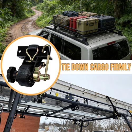 Image of Ratchet Straps for Ladder Rack - 1.4 inch Black Square Tube Mount with Double J-Hook (4 Pack) - 1.5 inch x 7.5' Heavy Duty Tie Down Straps,500 lbs Capacity for Roof Rack,Truck,Cargo Security
