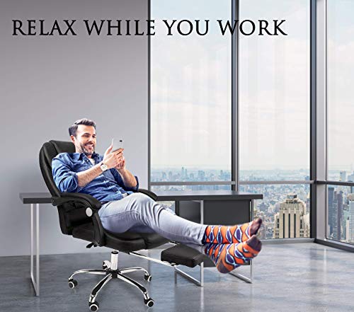 Halter Reclining Leather Office Chair, Modern Executive Adjustable Rolling Swivel Chair, Gaming Chair with Headrest and Retractable Footrest, Black