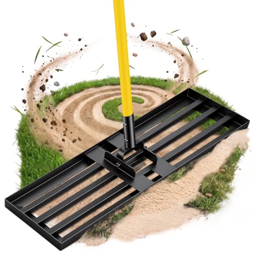 BlumeTrec Lawn Leveling Rake, 30'x10' Heavy Duty Sand Leveling Tool with 7FT Long Handle, Steel Golf Rake for Soil, Compost, Gravel, Lawn Leveler for Yard, Garden, Golf Course, Landscaping Level Tool
