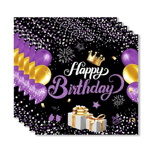 ParPix 20 Stück Geburtstag Servietten Schwarz Lila, 33x33cm Happy...