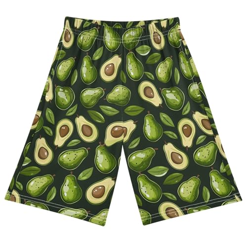 ALAZA Avocado Green Leaf Fruit Pajama Shorts Elastic Waist Casual Sleep Shorts with Pockets Size 6-14