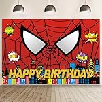 Cartoon Red Birthday Party Backdrop Photo Background Cute Cartoon Birthday Party Decorations Banner Theme Photography Backdrop(5 x 3 FT).