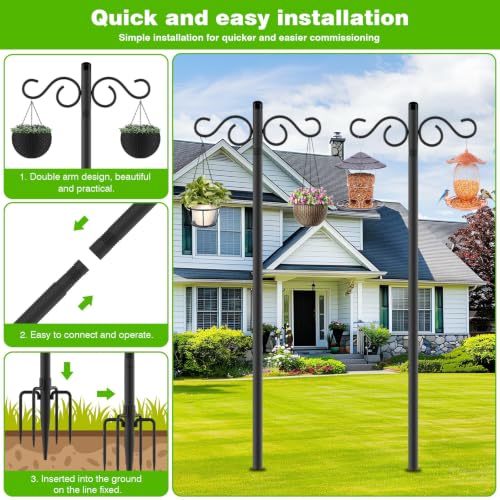 Image of RCUICA Double Shepherds Hooks for Outdoor,2 Pack 110Inch Bird Feeder Pole with 5 Prongs Base,Heavy Duty Shepherds Hook,Suitable for Garden in Hanging Flower Basket,Lantern,Bird Nests (110 inch)