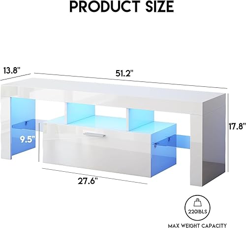 Miniatura 2 de Soporte de TV LED blanco para soporte de TV de 60 pulgadas, soporte de TV de 60 pulgadas para TV de 55+ 50 pulgadas, soporte de TV pequeño para