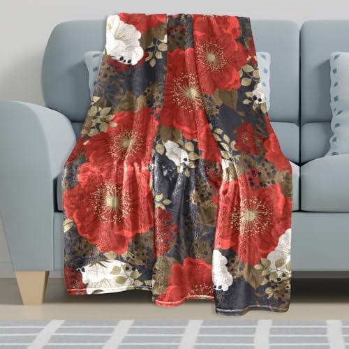 Couverture polaire fleur rouge en microfibre douce et chaude pour canapé 150x100cm - 6