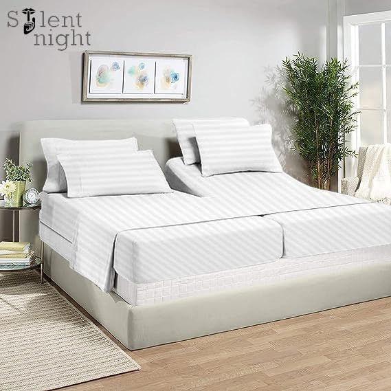 Silentnight Split California King Sheets for Adjustable Beds 5-Piece Split California King Sheet Set, 800 Thread Count 100% Egyptian Cotton,18" Deep Pocket Adjustable Bed Sheets, White Stripe