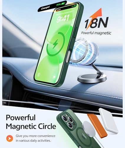 Image of FNTCASE for iPhone 16 Pro Max Case: [Compatible with Magsafe] Translucent Matte Cases with [Full Camera Protection] [Screen Protector] Military Grade Shockproof Protective Phone Cover - Green
