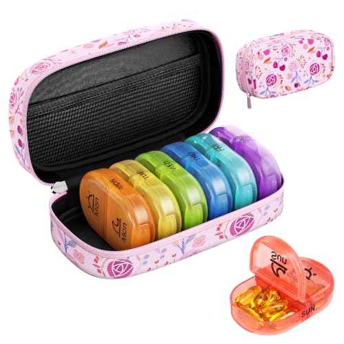 Image of Serfeymi Weekly Travel Pill Organizer 2 Times a Day AM PM Rainbow Pill Box