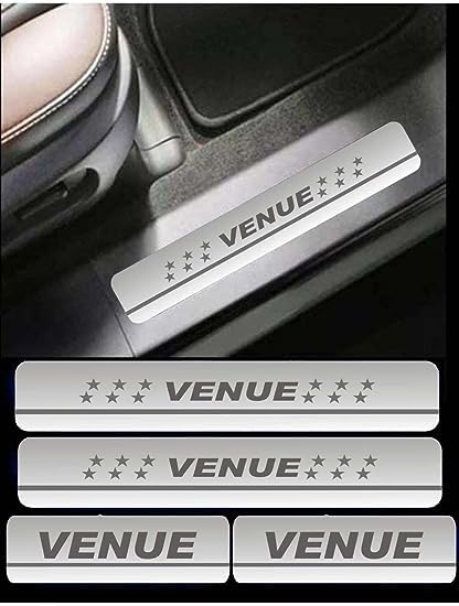 Image of AC Door Sill /Foot Step Stainless Steel Scuff Plate Plates Compatible with Hyundai Venue (Model 2017-2023) (Set of 4 Pcs)