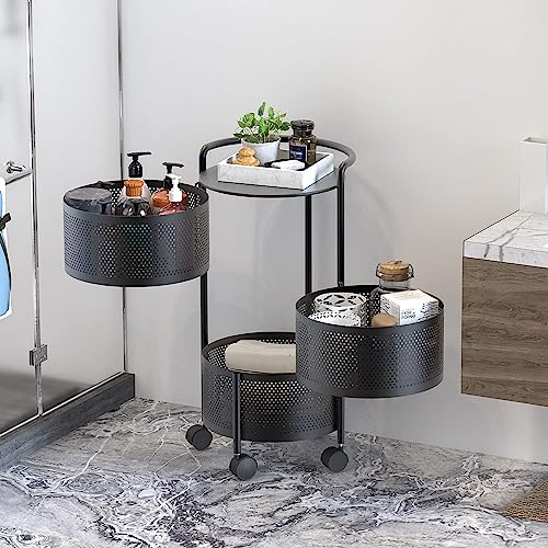 Image of Storage Trolley, Multifunctional Storage Rack, Large Capacity Movable Saving Space for Kitchen Living Room Bar Bathroom 3 Small Baskets, Utility Organizer Cart