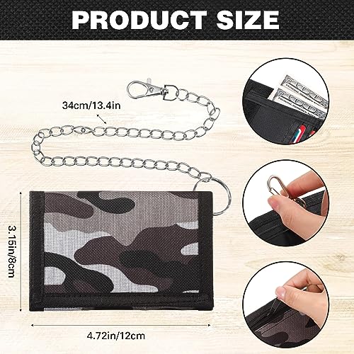 3 Pcs Wallet with Chain for Boys Men Girls Trifold Camo Wallets Pocket Camouflage Wallet with Chain Clip and Zipper Teen Halloween Christmas Birthday Gift, Camo Green, Black, Army Gray3