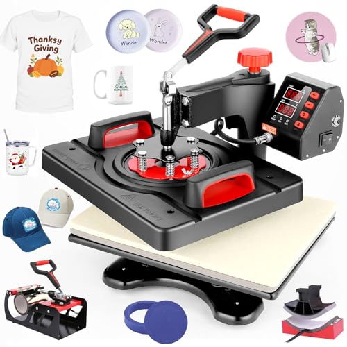 AKEYDIY 5 in 1 Heat Press Machine 12x15 Inch, 360° Swing Away Shirt...