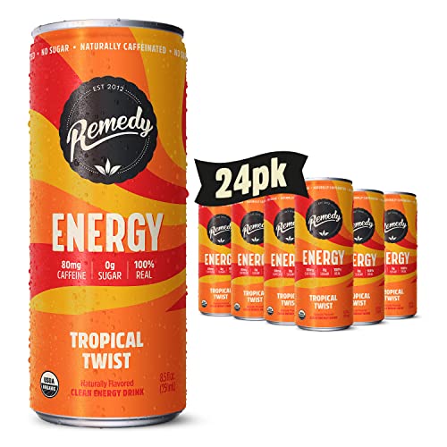 Remedy Energy Drink - Sugar Free, Usda Organic, Low Carb & Low Calorie - Clean Energy With Natural Caffeine & Antioxidants - Energy Tropical Twist - 8.5 Fl Oz Can, 24-Pack #TOP4