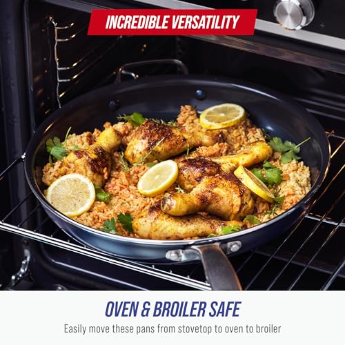 Image of Blue Diamond Ceramic Nonstick 14 inch Frying Pan Skillet, PFAS-Free Cookware, Jumbo Cooker with Helper Handle, For Large & Family Sized Meals, Dishwasher & Oven Safe, Blue