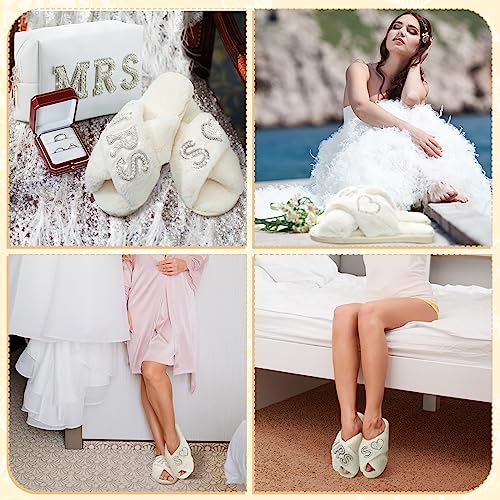 Image of Xtinmee Personalized Initial Wedding Bride Slipper Mrs Pearl Letter Makeup Bag Bachelorette Party Bridal Shower Wedding Gifts(S)