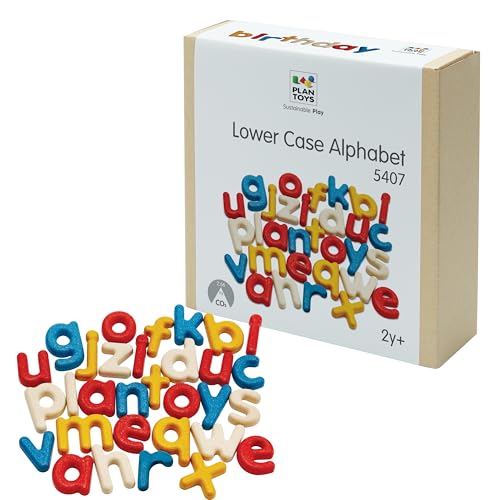 Image of PlanToys Lower Case Alphabet Wooden Learning Set for Kids Ages 3+ | Montessori Educational Resource for Literacy, Letter Recognition & Spelling | Eco-Friendly Early Language Development Tool