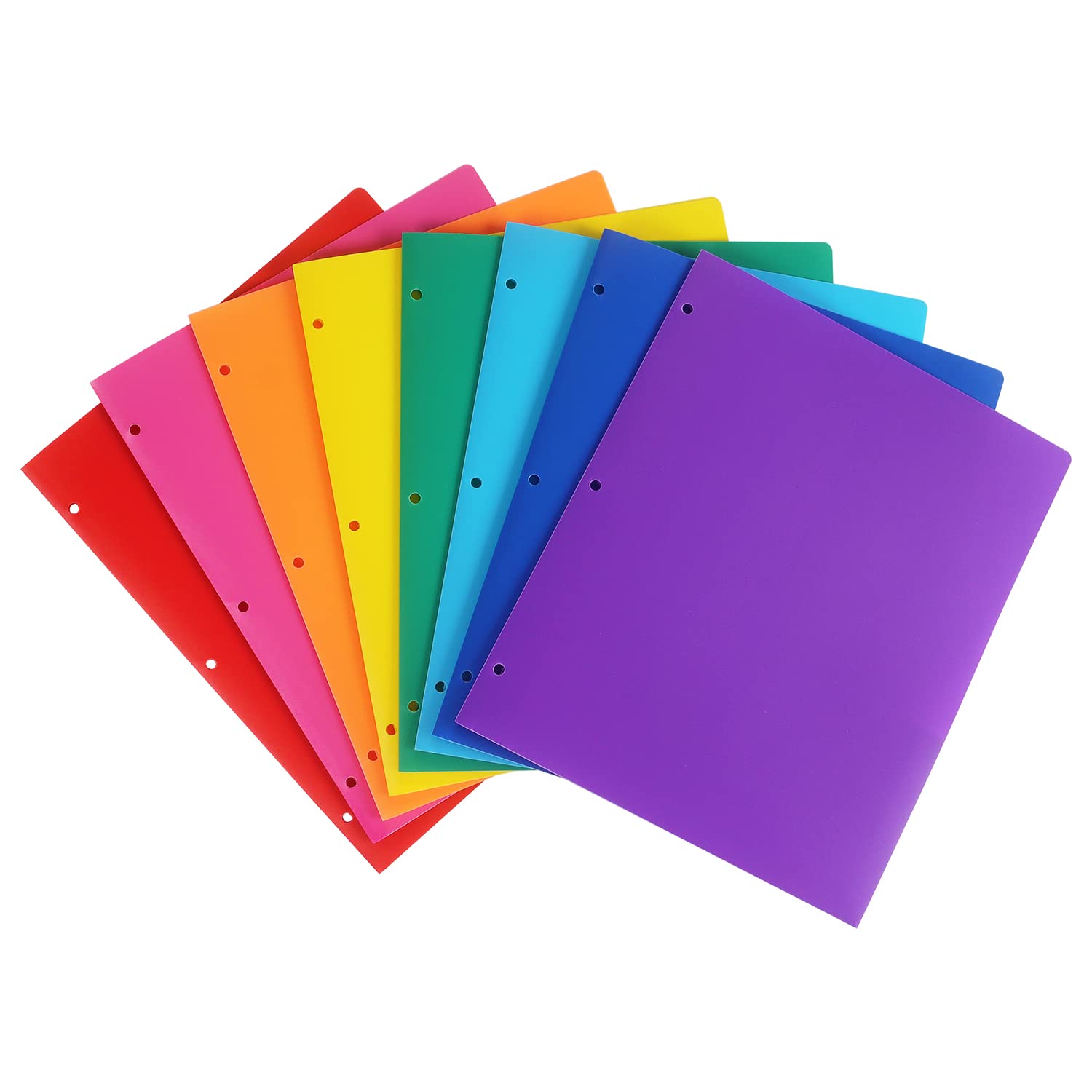 Tamaki 8 Pack Colored Plastic Folders Durable Heavy Duty File Folders with 2 Pockets Poly 3 Hole Punched 2 Pocket Folders for School for School Office