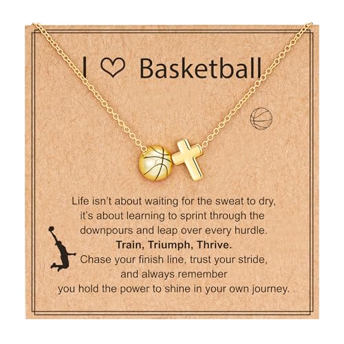 Pavkki Basketball Necklace Gifts for Girls Cross Necklace Stuff Accessories Sports Jewelry Ages 8-12 12-14 Teen Girl Religious Christian Team Women Mom Coach Player Easter Basket Stuffers