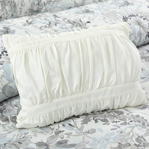 Image of Modern Threads 5-Piece Printed Comforter Set, Giverny King in White Grey Blue - Soft Comforter, 2 Pillow Shams, and 2 Decorative Pillows