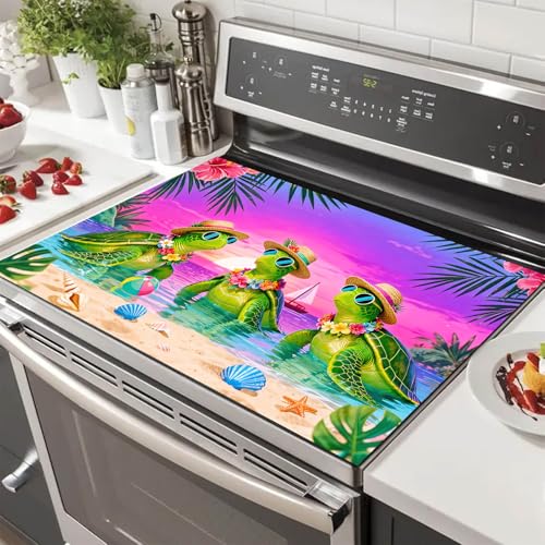 Image of HOMETITUTE Summer Stove Top Cover 28x20 Tropical Turtle Sunset Heat Resistant