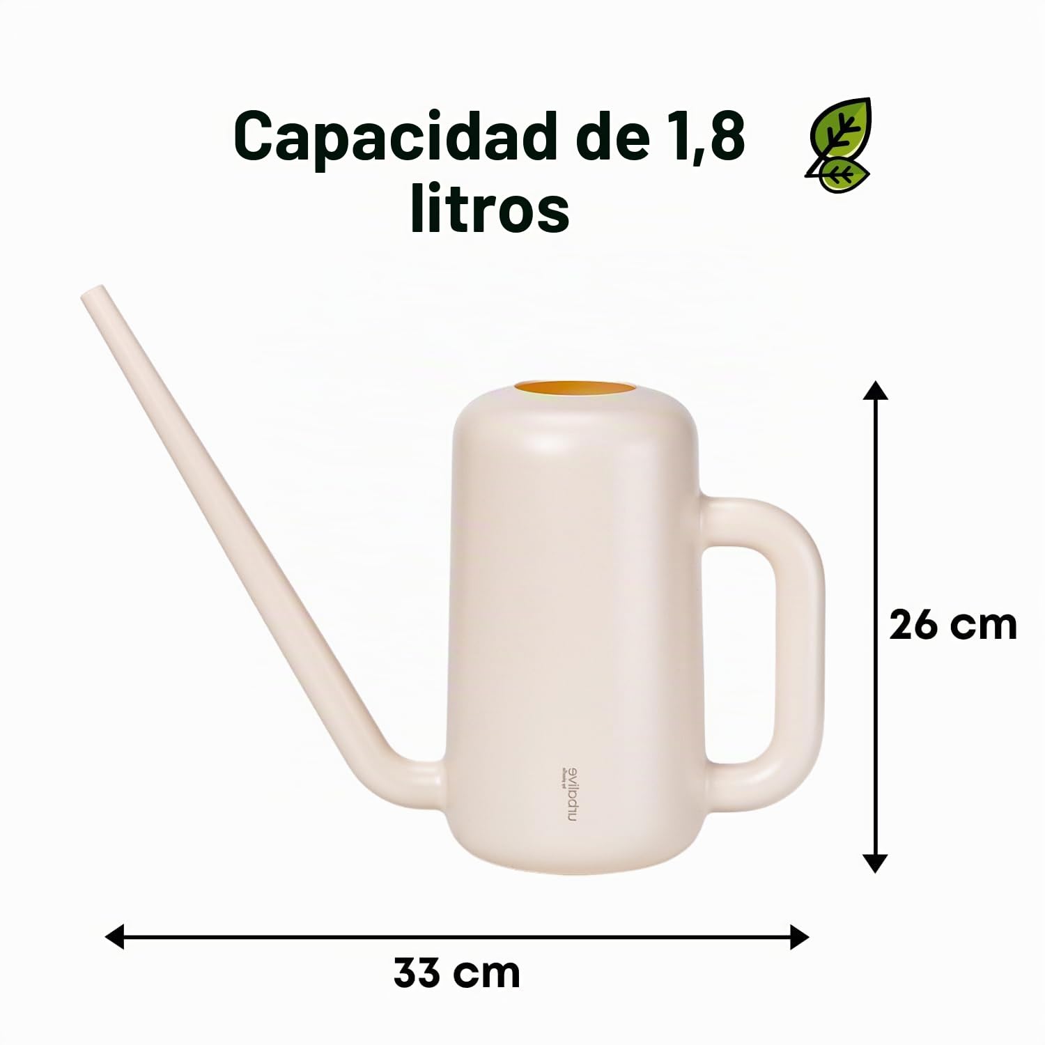 Plastia Regadera Pequeña para Plantas de Interior 1,8 L – Regadera Plantas con Pico Largo para Riego Fácil – Regaderas Jardín de Plástico Reciclado, Marfil