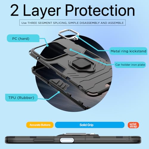 Image of Pikkme Back Cover for Realme C63 4G | 360 Protection | Ring Holder | Kickstand | Tough Armor Case (Black)