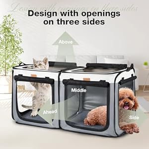 Lekebobor 2-in-1 Cat/Dog Carrier,Portable Twin Compartment House Cat Cage/Condo - Easy to Fold & Carry Kennel - Comfy Puppy Home & Dog Travel Crate with Litter Box, 2 Folding Bowl,Dog Food Bag,Grey Lekebobor 2-in-1 Cat/Dog Carrier,Portable Twin Compartment House Cat Cage/Condo – Easy to Fold & Carry Kennel – Comfy Puppy Home & Dog Travel Crate with Litter Box, 2 Folding Bowl,Dog Food Bag,Grey