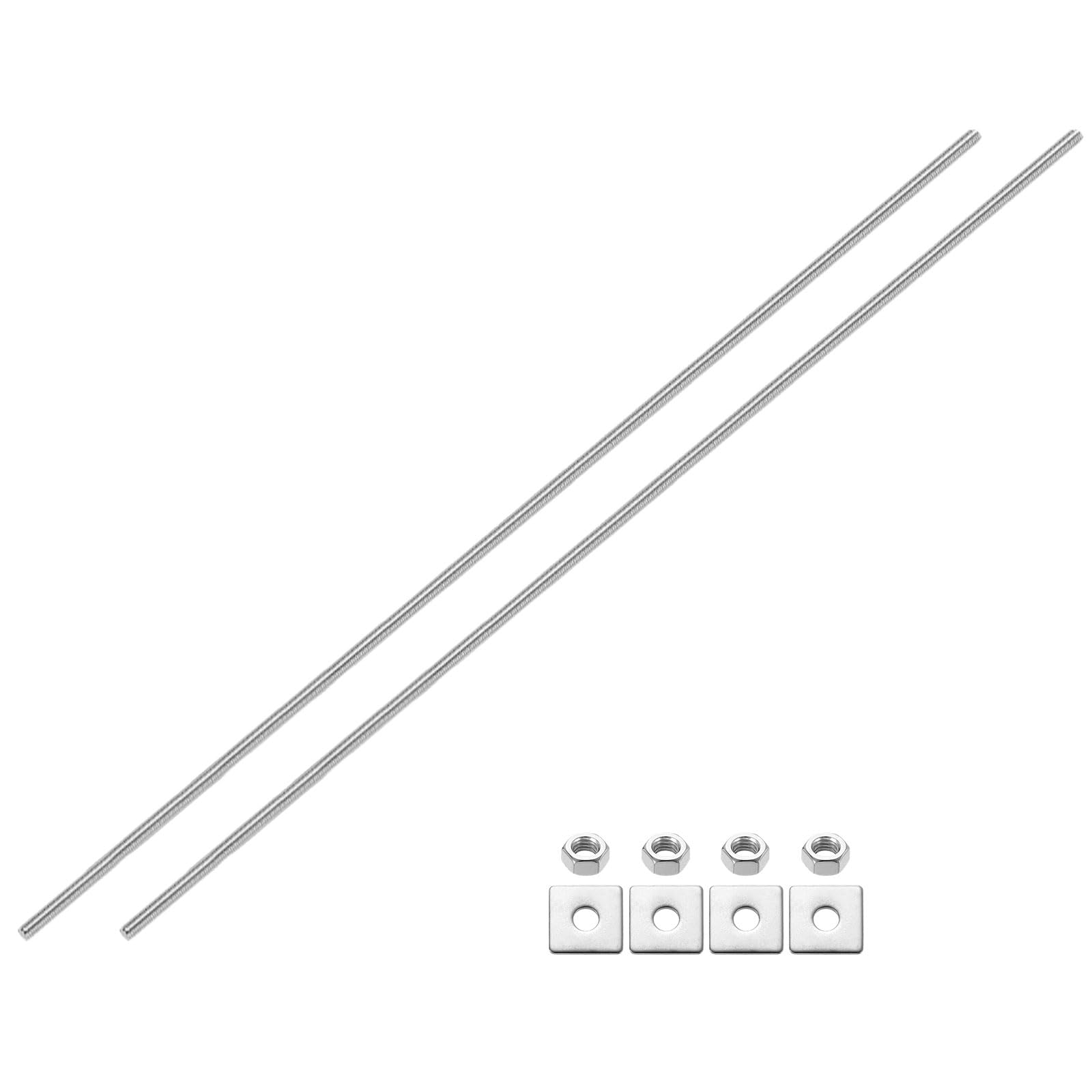 sourcing map 2Pcs Fully Threaded Rod, M8-1.25 Thread Pitch 450mm Length Stainless Steel Right Hand Fully Threaded Studs with Nuts and Washers for Clamps, Hangers and U-Bolts