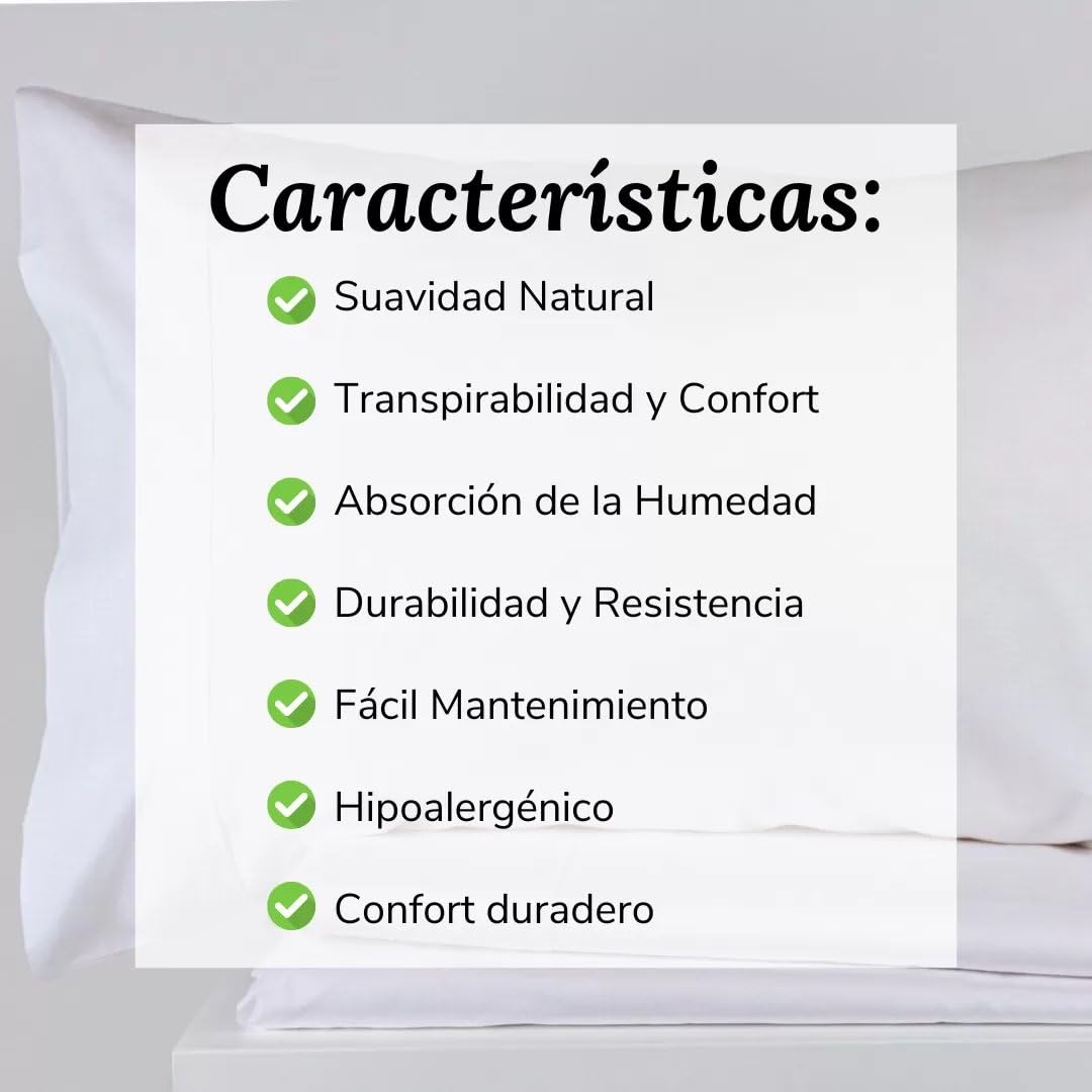Sábanas con Vivo 310 Blanco - 180 Hilos - 100% Algodón - Cama 150/160 2 Almohadas 50 x 80 cm - Fabricado Portugal