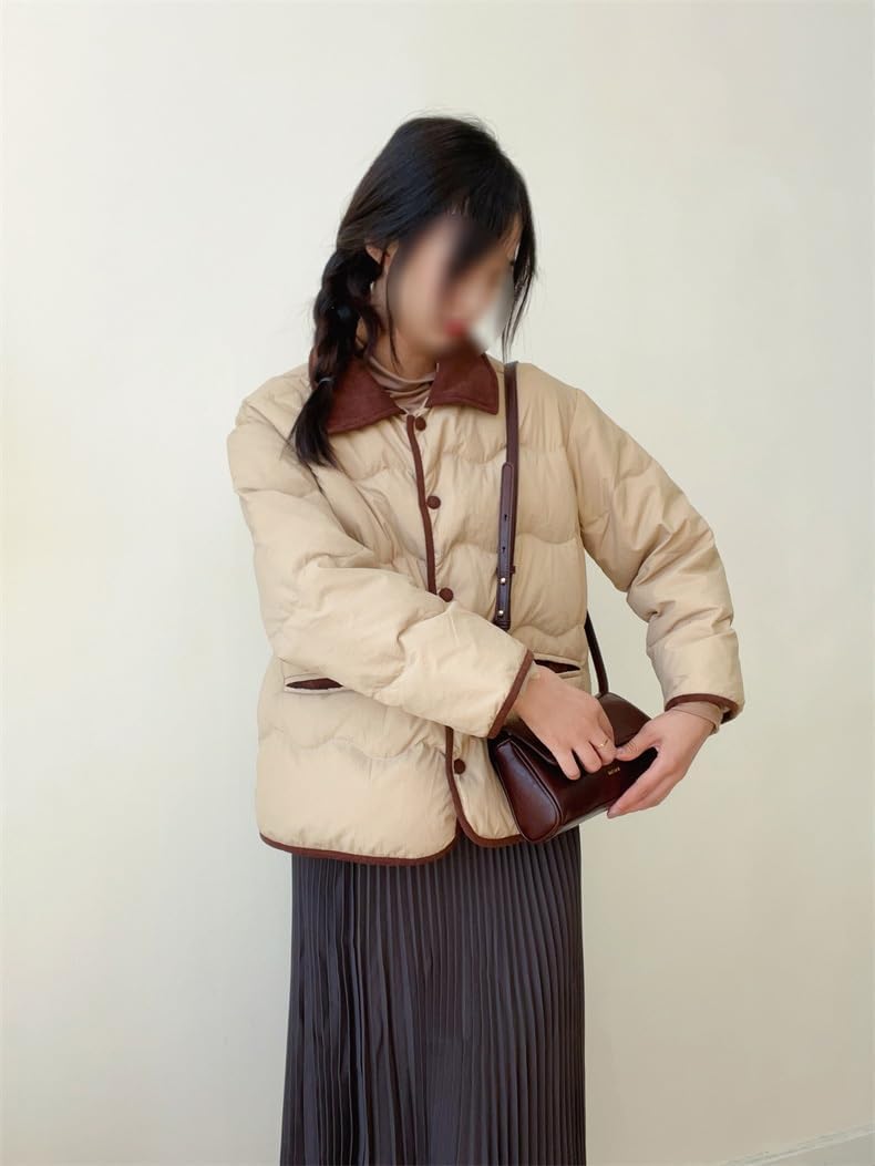 Women's Winter Corduroy Square Neck Short Down Jacket Women's Casual Thickened White Duck Khaki Down Jacket