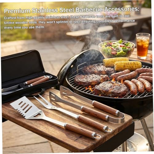 Set de utensilios para parrilla 4 piezas acero inoxidable miniatura 6