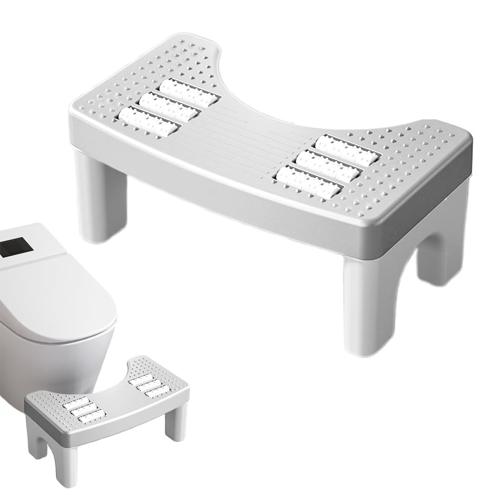 Sgabello per WC ergonomico, per adulti, antiscivolo, altezza scientifica calmante intestinale, previene emorroidi, stitichezza, flatulenza, ecc. (bianco)