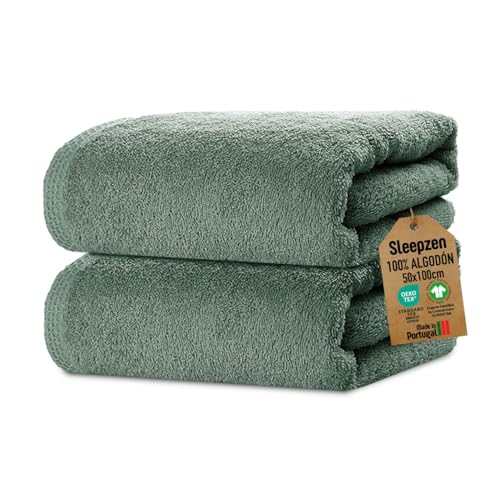 Sleepzen - Juego De Toallas De Baño 50x100, Juego De 2 - Green Bay, En Algodón Orgánico Certificado Gots - 500 G M - Ultra Absorbentes - Extra Suaves - Fabricadas En Portugal - Certificadas Oeko-Tex Sleepzen - Juego De Toallas De Baño 50x100, Juego De 2 - Green Bay, En Algodón Orgánico Certificado Gots - 500 G M - Ultra Absorbentes - Extra Suaves - Fabricadas En Portugal - Certificadas Oeko-Tex