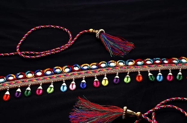 CHARMAURA Traditional Navratri Kamarband for Women & Girls | Mirror Work Waist Belt with Tassels & Colorful Beads | Ethnic Belly Chain for Garba & Dandiya Nights2