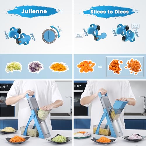 Supmakin Safe Mandoline Vegetable Slicer Adjustable Vegetable Chopper Mandolin Multifunction Potato Slicer with 4 Modes Dicer, Julienne Kitchen Chopping Artifact (SkyBlue)
