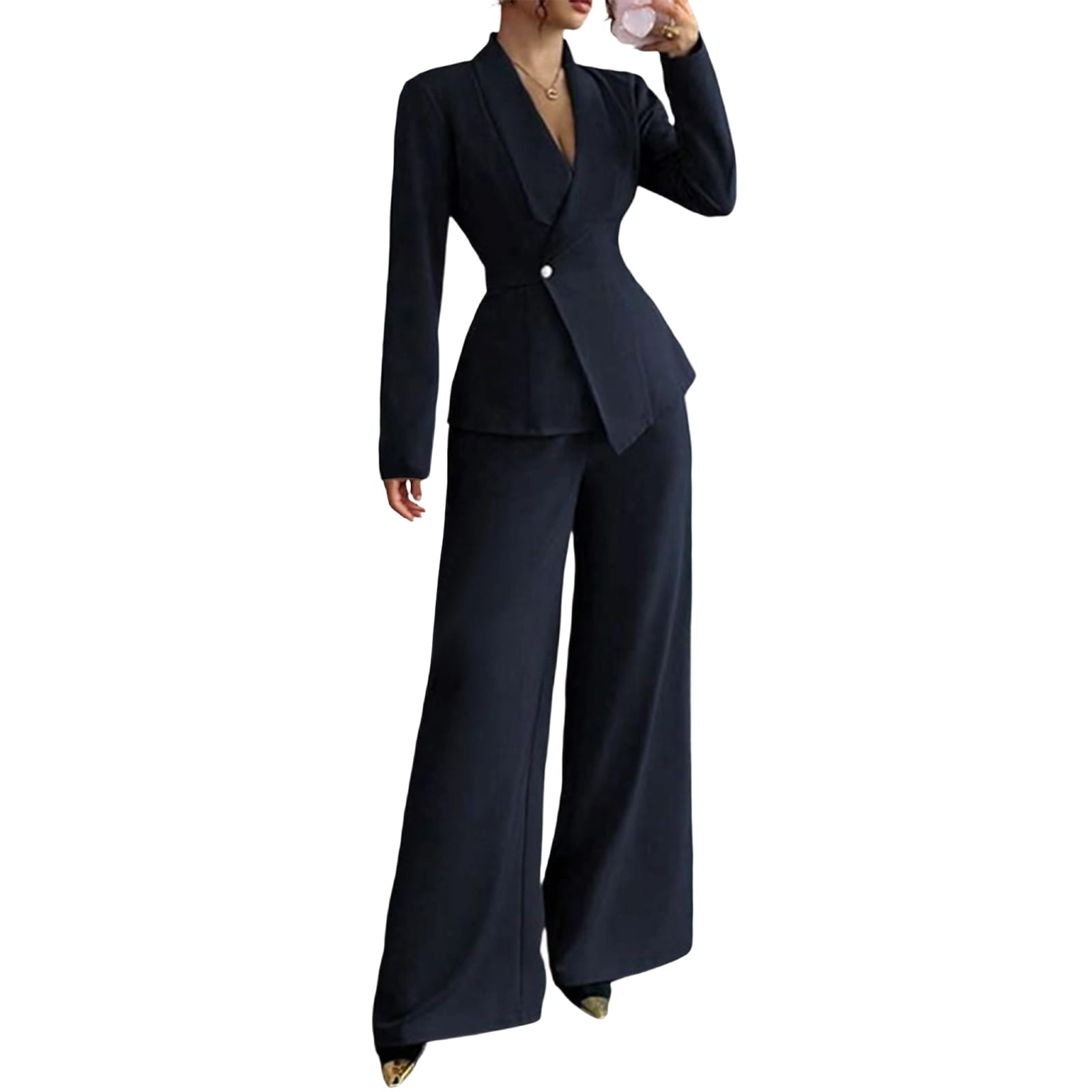 Hosenanzug Damen Festlich Elegant Business Anzug Damen 2 Teiler Hochzeit Zweiteiler Blazer Weites Bein Hosenanzüge Winter Freizeitanzug Set Tailliert Sportlich Anzüge Frauen Outfit Für Büro