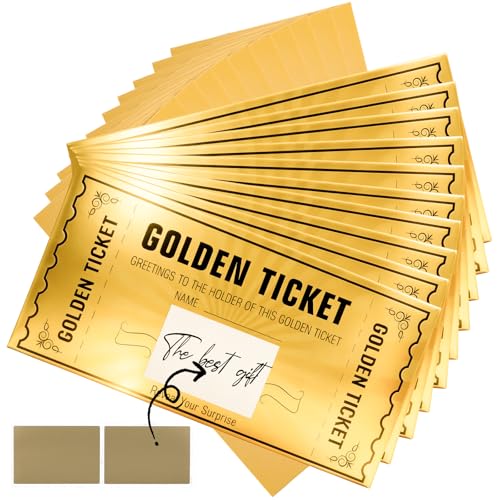 10 PCS Golden Ticket Scratch Off Cards with Envelopes Surprise Scratch Off Card Surprise Ticket for Writing Your Own for Birthday Christmas Valentines Day cards