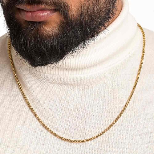 Image of PALMONAS 18k Gold Plated Wheat Neck Chain for Men - Chain Gift For Men & Boys, Men's Stylish Trendy Accessories | Waterproof & Anti Tarnish Chains for Man