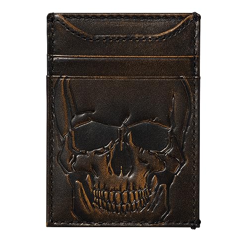 House of Jack Co. Skull Slim Money Clip Wallet for Men, Front Pocket Wallet with Strong Magnet, Full Grain Cowhide Card Holder Wallet, Black