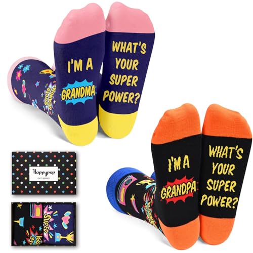 HAPPYPOP Gifts for Grandparents - Grandma and Grandpa Socks, Grandparents Gifts from Grandkids, Father Mothers Day Socks, Stocking Stuffers