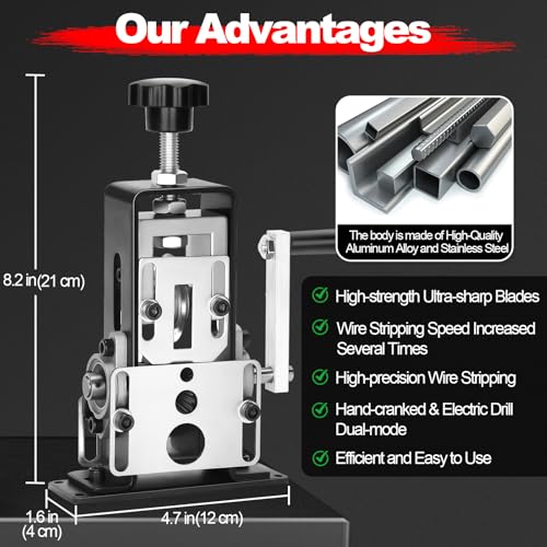 Image of Trivd Frol Manual Wire Stripping Machine, Gauge Wire 0.06 inch-1 inch | Scrapping Copper Wire Peeler, Drill Powered /Hand Crank Dual-drive Wire Stripper Tool for Scrap Copper Recycling & DIY etc.