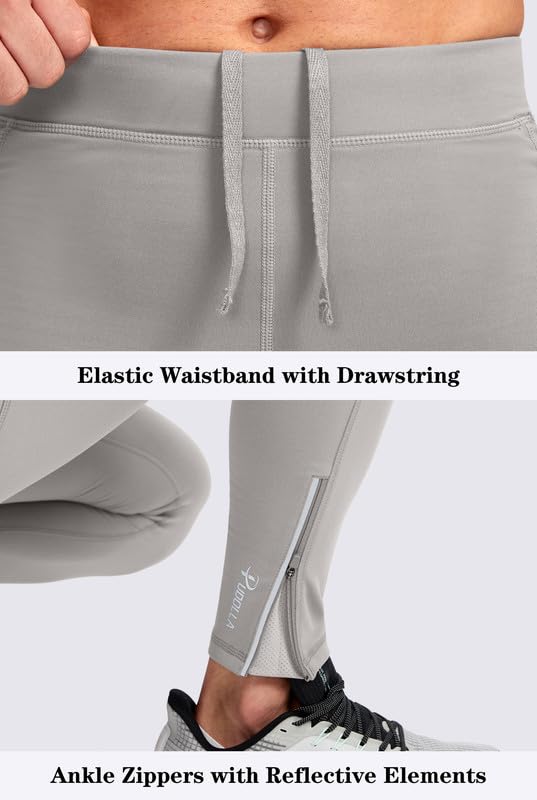 Pudolla Mens Thermal Running Tights With Zipper Pockets Workout