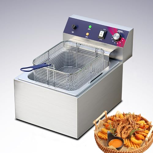STDZQCWY Freidora eléctrica Comercial de Gran Capacidad de 10/13 L, 3000 W, Acero Inoxidable con Cesta, Control de Temperatura de 60-200 °C, para Cocina y Restaurante