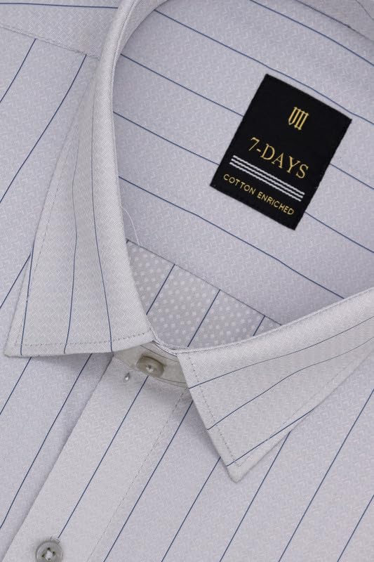 Image of 7-DAYS Men's Premium Striped Formal Shirt - Cotton Rich, Regular Fit, Full Sleeve, with Pocket, Wrinkle Resistant - Stylish Office & Everyday Wear.