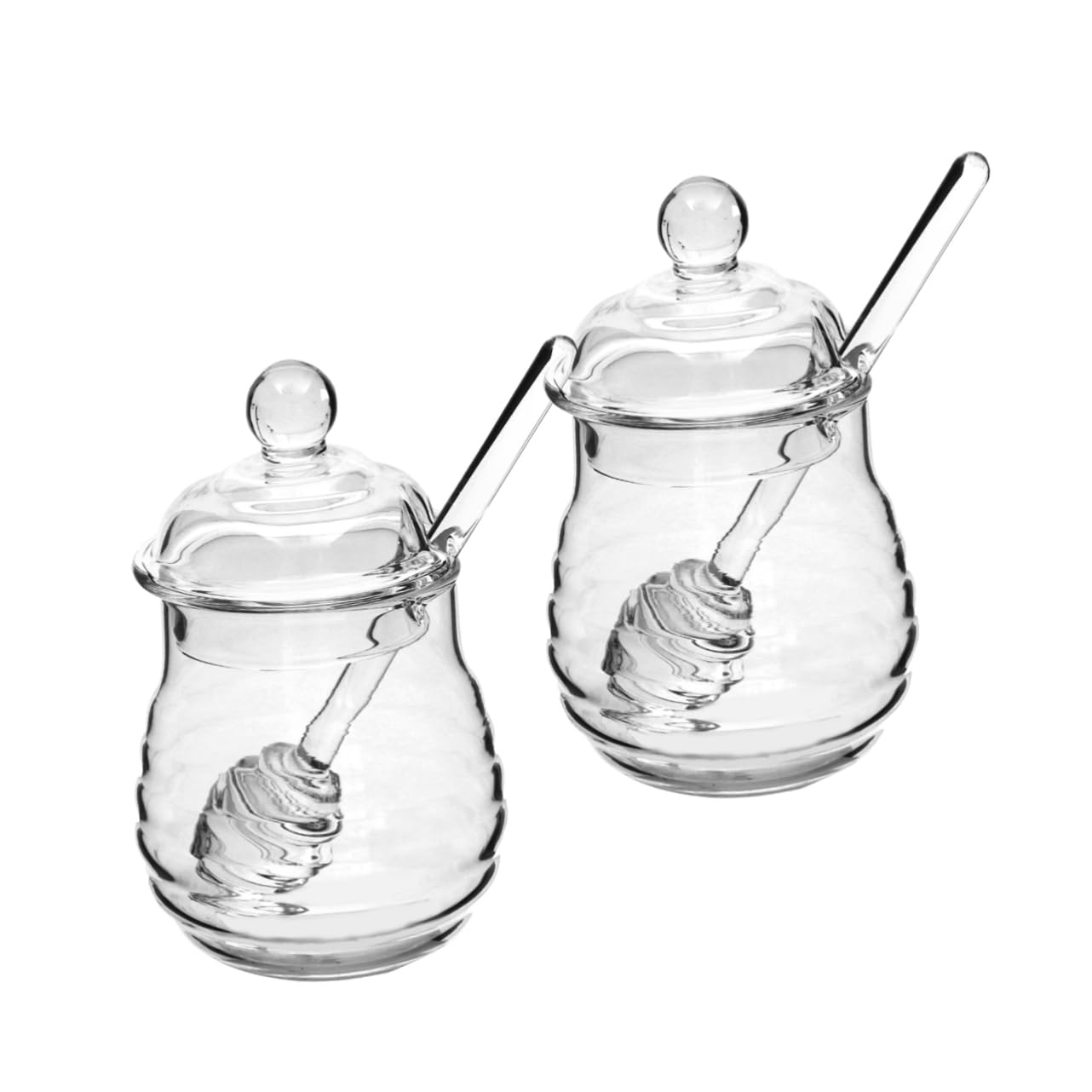 STOBAZA 2Pcs Clear Glass Honey Pot Set with Dipper Lid for Home Kitchen Use Honey Dispenser Jar with Dust Cover for Storing Honey Syrup and Jam