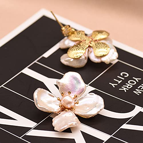 SALAN Pendientes Colgantes En Forma De Flor De Perla De Agua Dulce Blanca Natural Pura para Mujer, Regalo De Compromiso De Boda, Joyería Hecha A Mano