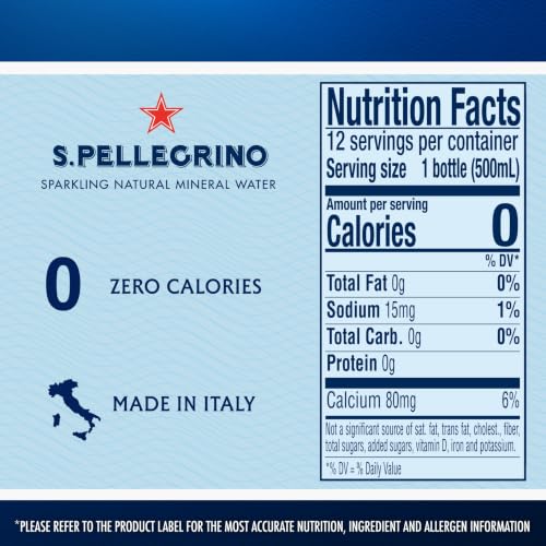 Image of S.Pellegrino Sparkling Natural Mineral Water, Plastic Bottles, 16.9 Fl Oz (Pack of 12) | Natural sparkling mineral water; 12 x 16.9 fl oz plastic bottles