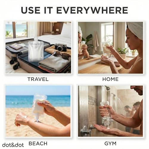 Image of Travel Pouches for Toiletries, 13 Pack TSA Approved Refillable Travel Liquid Pouches, Flat Travel Bottles for Toiletries, Reusable 3oz Portable Containers with Funnel, Labels & Clear Carry On Bag