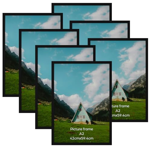 Giftgarden 7er-Set Schwarz Bilderrahmen A2 - Klassisches Aluminiumrahmen 42x59,4 cm - Nur für Wandmontage, für Wohnzimmer, Flur oder Büro
