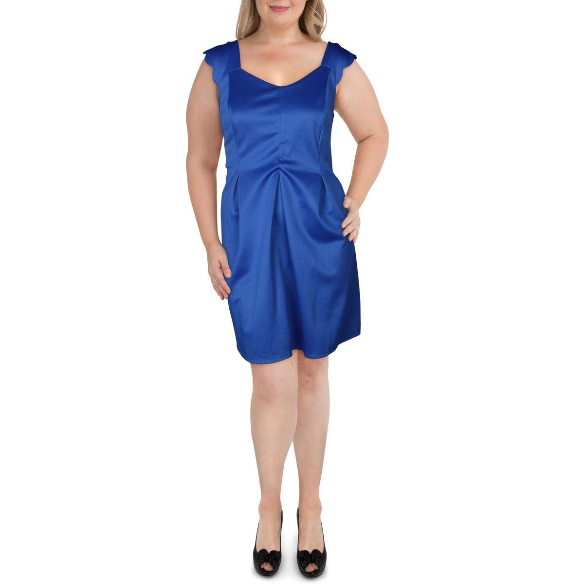 MonteauWomens Blue Sleeveless V Neck Above The Knee Fit + Flare Evening Dress Plus Size: 1X